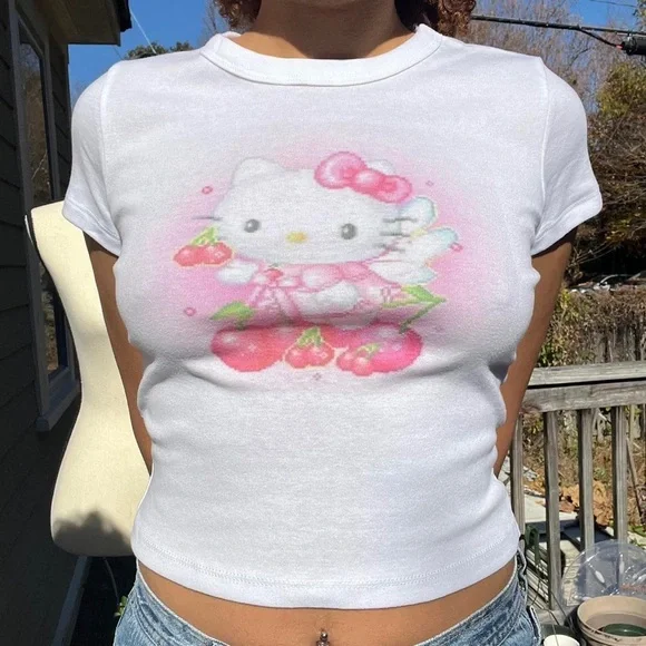 Trendy Hello Kitty 'I ❤️ Deftones' Tank Top - Cute Hello Kitty Cherry Hearts - Picture 3 of 3